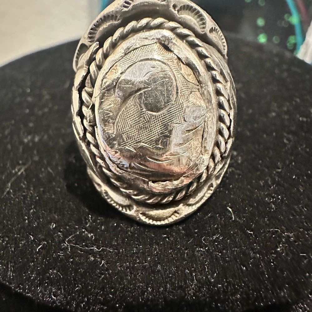 Navajo Sterling Silver Signet Ring L. Notah Rope Border 16g Size 9